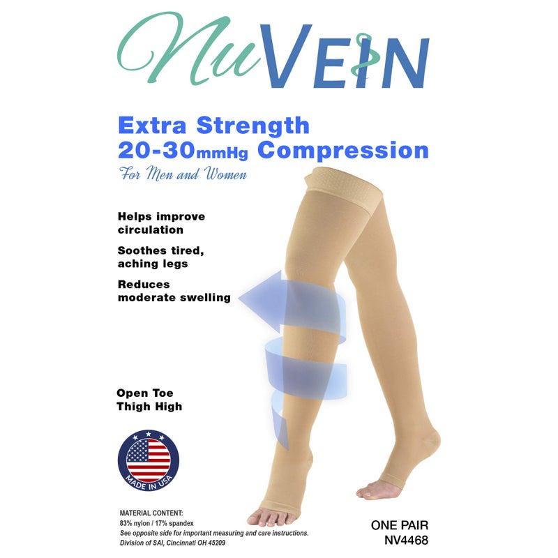 NuVein جوارب ضغط طبية NuVein، دعم 20-30 مم زئبقي، للنساء والرجال بطول الفخذ، مفتوحة الأصابع، سوداء، صغيرة - Image 3
